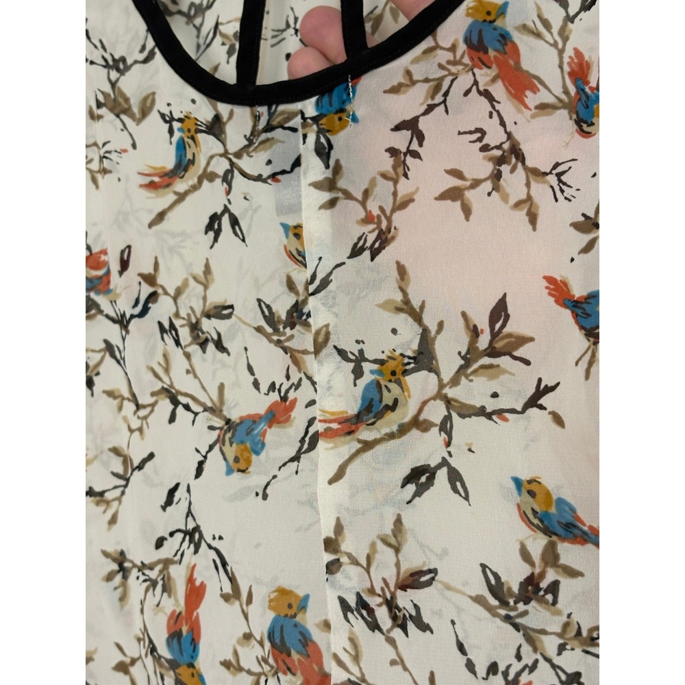 Wet Seal Sheer Bird Print Strappy Cage Back Tank Top Cream M Sleeveless Y2K - Picture 6 of 8